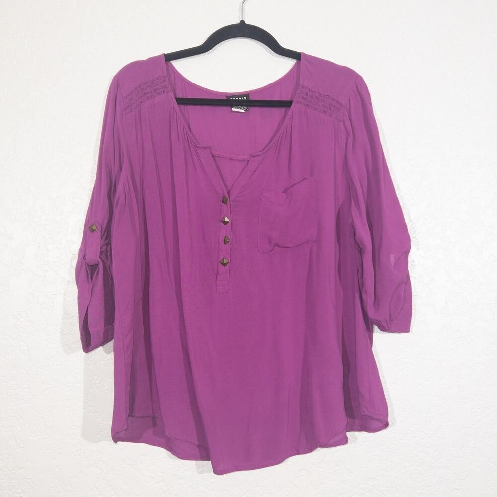 Torrid Purple Quarter Sleeve Blouse Size 0‎